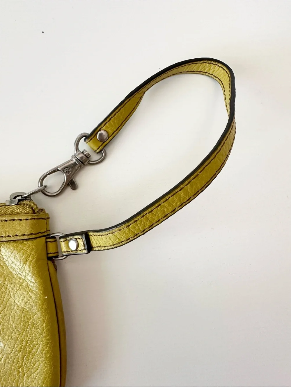 Fossil Chartreuse Leather Wristlet Clutch Applique Boho
